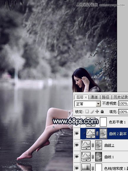 Photoshop调出河边女孩暗冷色艺术效果,PS教程,素材中国网