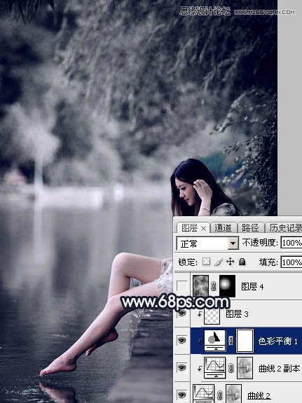 Photoshop调出河边女孩暗冷色艺术效果,PS教程,素材中国网