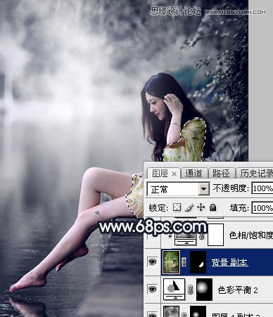 Photoshop调出河边女孩暗冷色艺术效果,PS教程,素材中国网