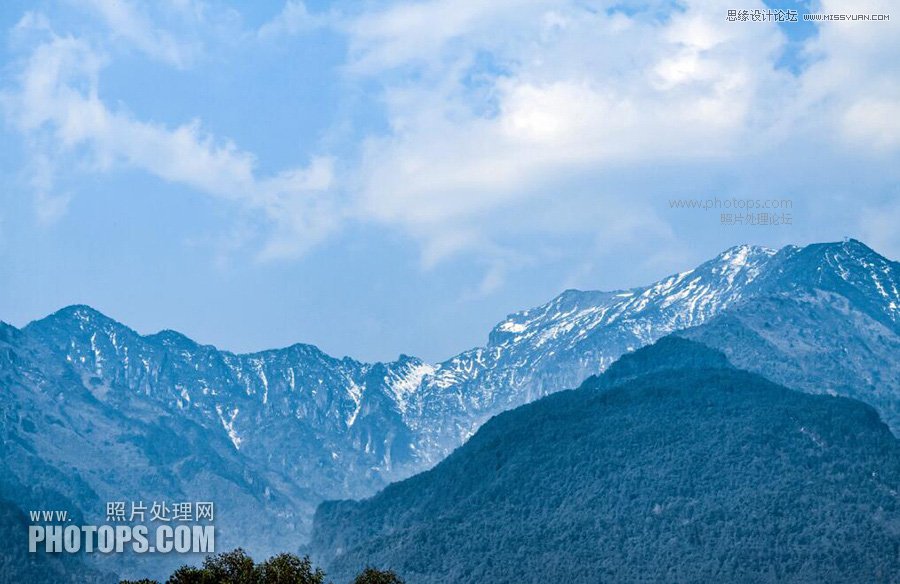 Photoshop给山峰添加逼真的雪景效果图,PS教程,素材中国网