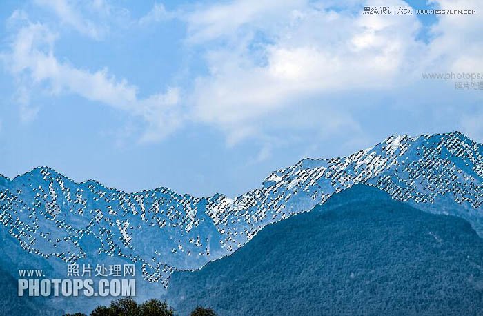 Photoshop给山峰添加逼真的雪景效果图,PS教程,素材中国网