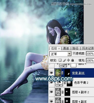 Photoshop调出河边女孩唯美青绿色效果,PS教程,素材中国网