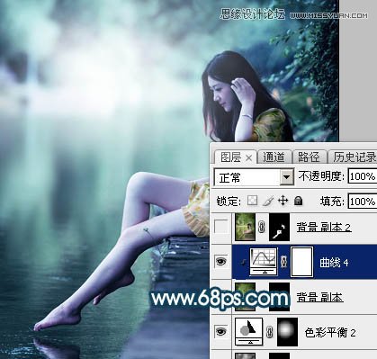 Photoshop调出河边女孩唯美青绿色效果,PS教程,素材中国网