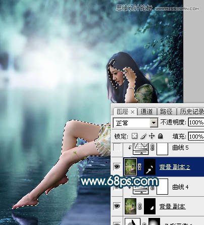 Photoshop调出河边女孩唯美青绿色效果,PS教程,素材中国网