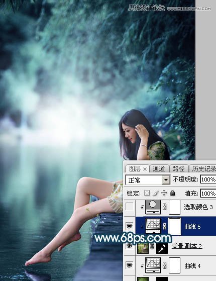 Photoshop调出河边女孩唯美青绿色效果,PS教程,素材中国网