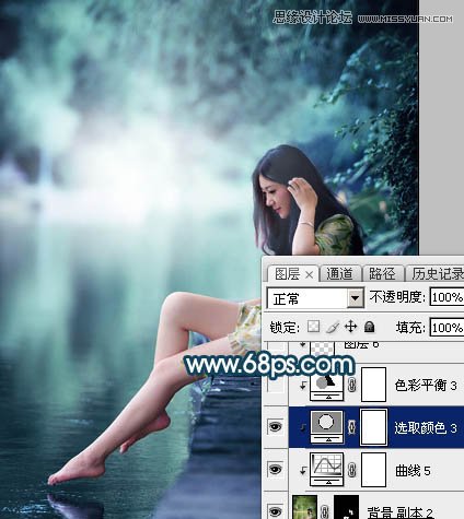 Photoshop调出河边女孩唯美青绿色效果,PS教程,素材中国网