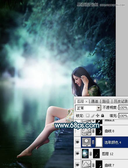 Photoshop调出河边女孩唯美青绿色效果,PS教程,素材中国网