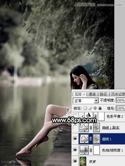 Photoshop调出河边美女暗色LOMO效果,PS教程,素材中国网