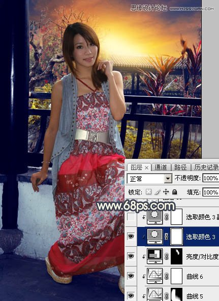 Photoshop给亭子里的美女添加夕阳美景效果,PS教程,素材中国网