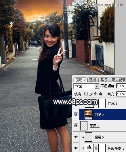 Photoshop给街边美女添加日系黄昏效果图,PS教程,素材中国网