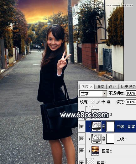 Photoshop给街边美女添加日系黄昏效果图,PS教程,素材中国网