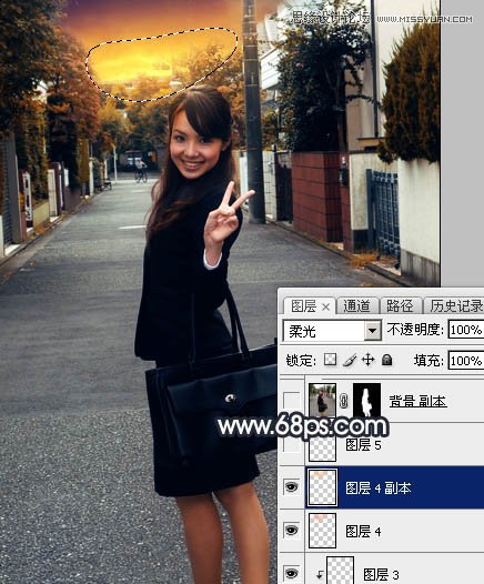 Photoshop给街边美女添加日系黄昏效果图,PS教程,素材中国网