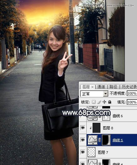 Photoshop给街边美女添加日系黄昏效果图,PS教程,素材中国网