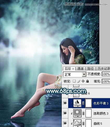 Photoshop调出河边女孩唯美的蓝色艺术效果,PS教程,素材中国网