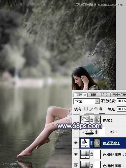 Photoshop调出河边女孩冷色LOMO效果图,PS教程,素材中国网