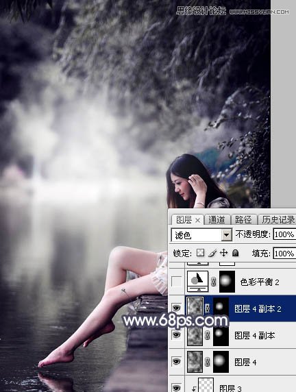 Photoshop调出河边女孩冷色LOMO效果图,PS教程,素材中国网