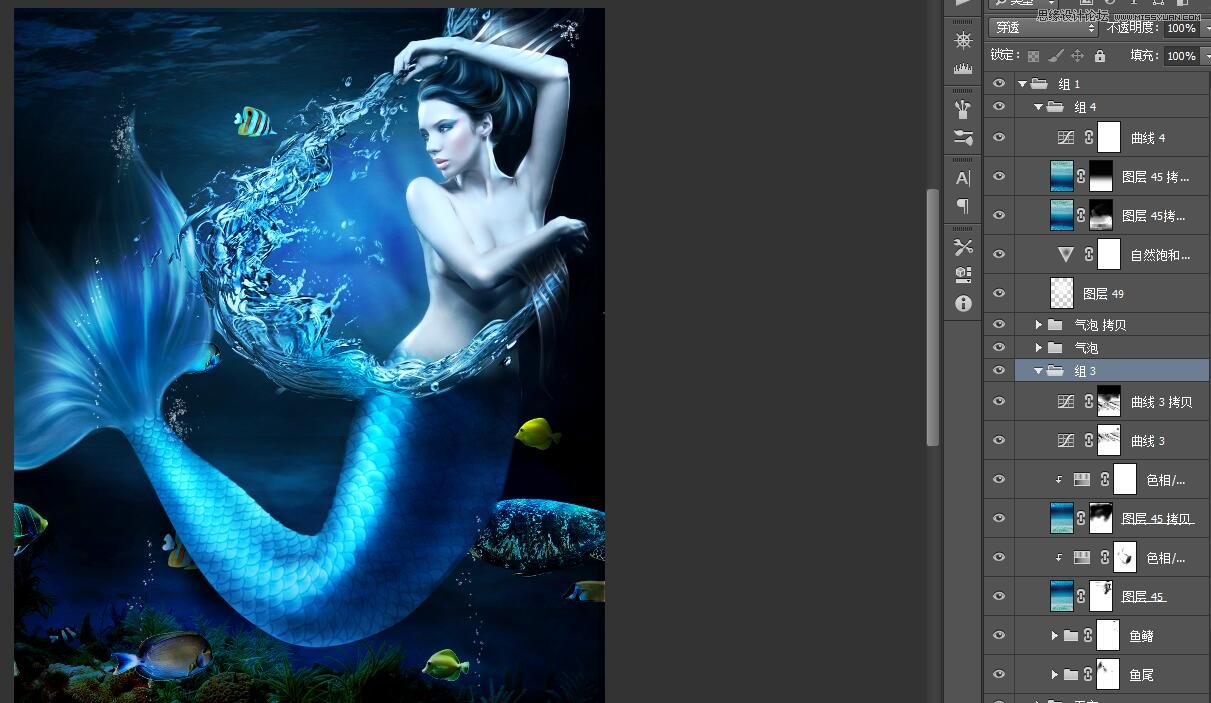 Photoshop合成创意的美人鱼海报教程,PS教程,素材中国网