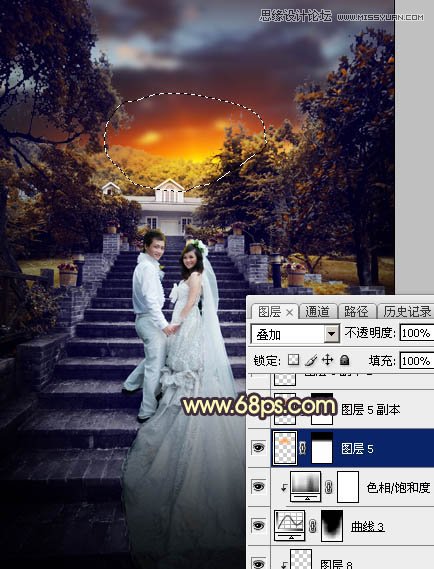 Photoshop给外景婚片添加夕阳黄昏美景效果,PS教程,素材中国网