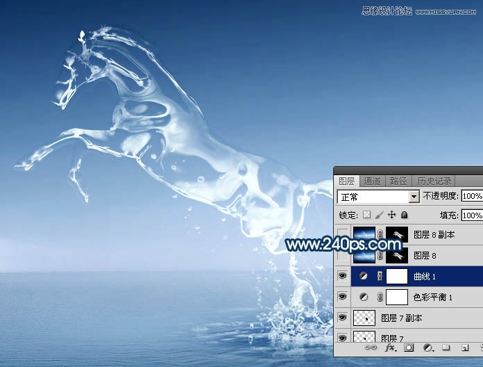 Photoshop制作从水面飞起的创意水马效果,PS教程,素材中国网
