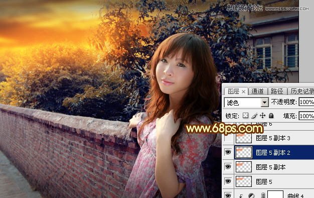 Photoshop给围墙外景人像添加夕阳黄昏美景,PS教程,素材中国网