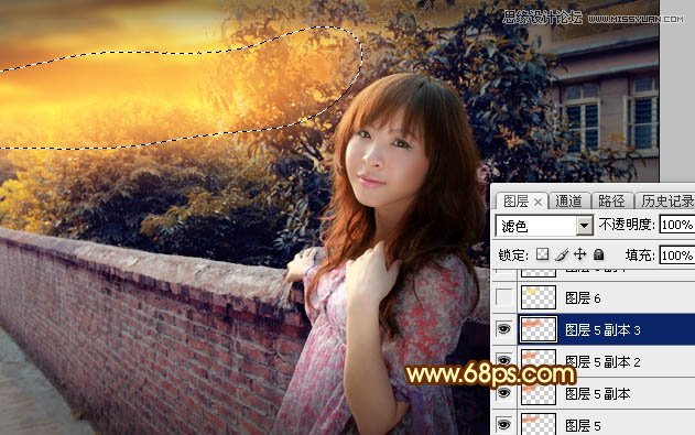 Photoshop给围墙外景人像添加夕阳黄昏美景,PS教程,素材中国网