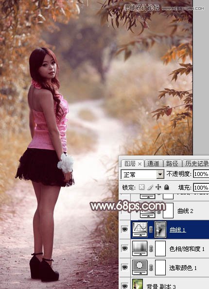 Photoshop调出公园小路女孩秋季暖色效果,PS教程,素材中国网