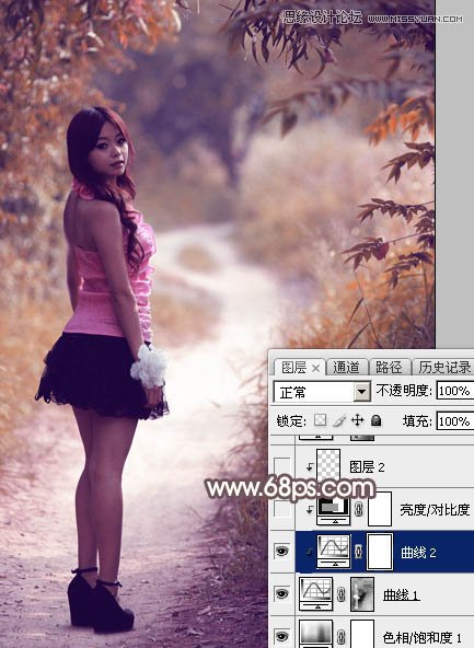 Photoshop调出公园小路女孩秋季暖色效果,PS教程,素材中国网