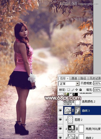 Photoshop调出公园小路女孩秋季暖色效果,PS教程,素材中国网