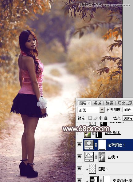 Photoshop调出公园小路女孩秋季暖色效果,PS教程,素材中国网