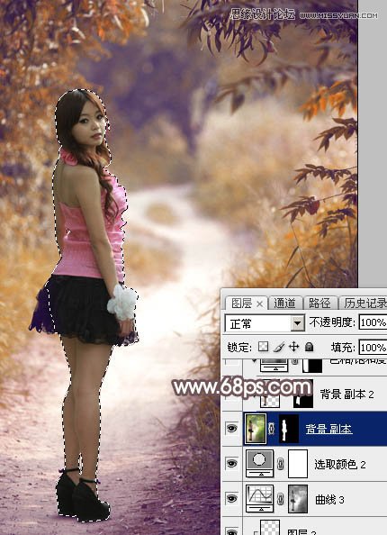 Photoshop调出公园小路女孩秋季暖色效果,PS教程,素材中国网