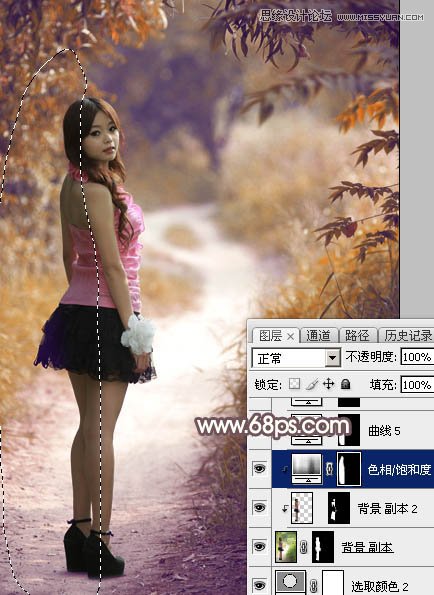 Photoshop调出公园小路女孩秋季暖色效果,PS教程,素材中国网