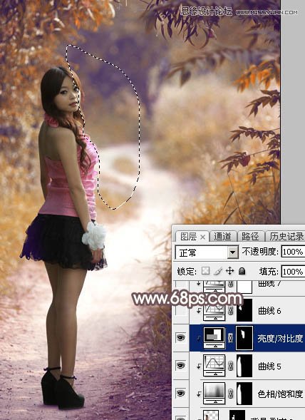 Photoshop调出公园小路女孩秋季暖色效果,PS教程,素材中国网