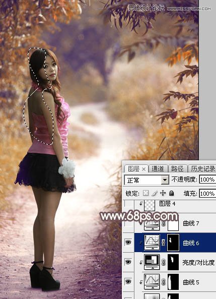 Photoshop调出公园小路女孩秋季暖色效果,PS教程,素材中国网