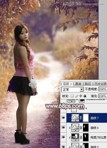 Photoshop调出公园小路女孩秋季暖色效果,PS教程,素材中国网