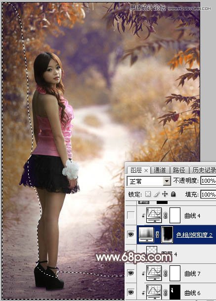 Photoshop调出公园小路女孩秋季暖色效果,PS教程,素材中国网