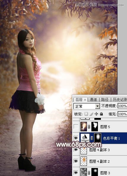 Photoshop调出公园小路女孩秋季暖色效果,PS教程,素材中国网