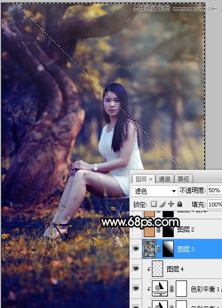 Photoshop调出公园美女照片暖黄色逆光效果,PS教程,素材中国网