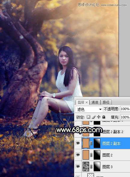 Photoshop调出公园美女照片暖黄色逆光效果,PS教程,素材中国网