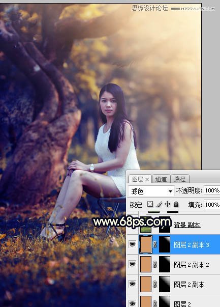 Photoshop调出公园美女照片暖黄色逆光效果,PS教程,素材中国网