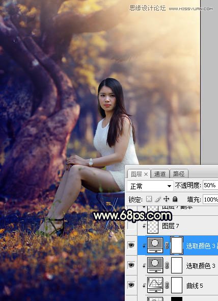 Photoshop调出公园美女照片暖黄色逆光效果,PS教程,素材中国网