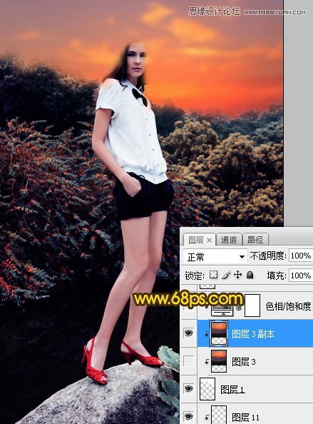 Photoshop给外景人像添加黄昏色美景效果,PS教程,素材中国网