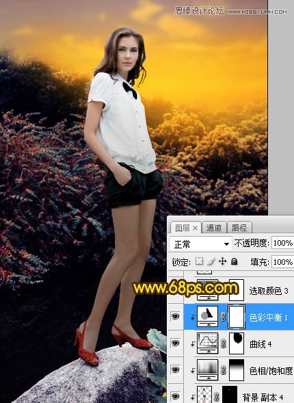 Photoshop给外景人像添加黄昏色美景效果,PS教程,素材中国网