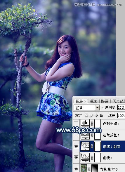 Photoshop调出外景人像蓝色艺术效果图,PS教程,素材中国网