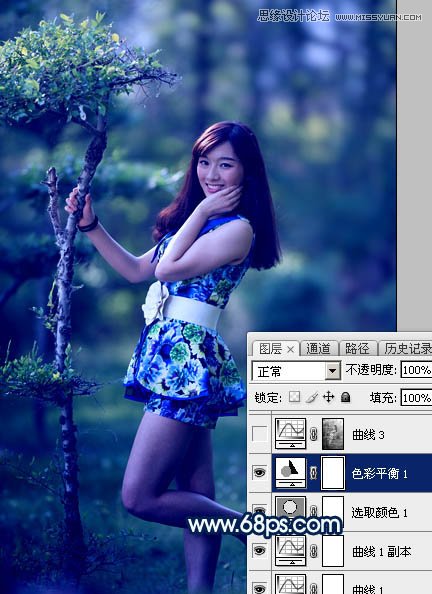 Photoshop调出外景人像蓝色艺术效果图,PS教程,素材中国网