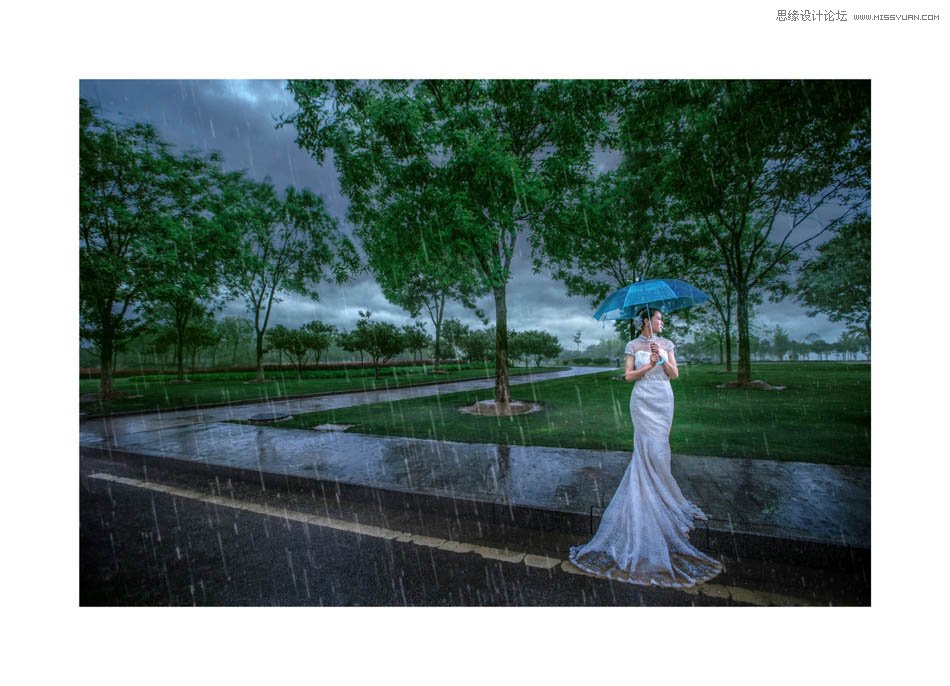 Photoshop给影楼外景照片添加雨景效果,PS教程,素材中国网