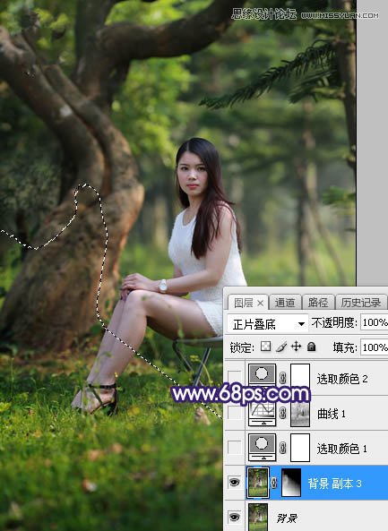 Photoshop调出树林下女孩唯美紫色逆光效果,PS教程,素材中国网