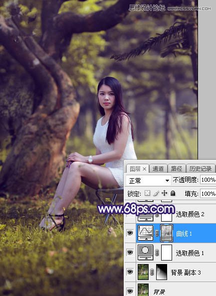 Photoshop调出树林下女孩唯美紫色逆光效果,PS教程,素材中国网