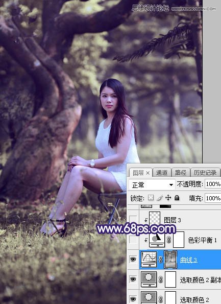 Photoshop调出树林下女孩唯美紫色逆光效果,PS教程,素材中国网