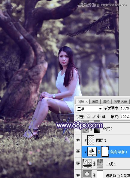 Photoshop调出树林下女孩唯美紫色逆光效果,PS教程,素材中国网