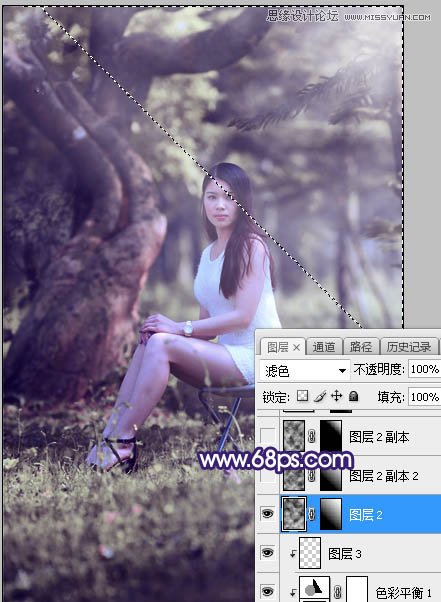 Photoshop调出树林下女孩唯美紫色逆光效果,PS教程,素材中国网